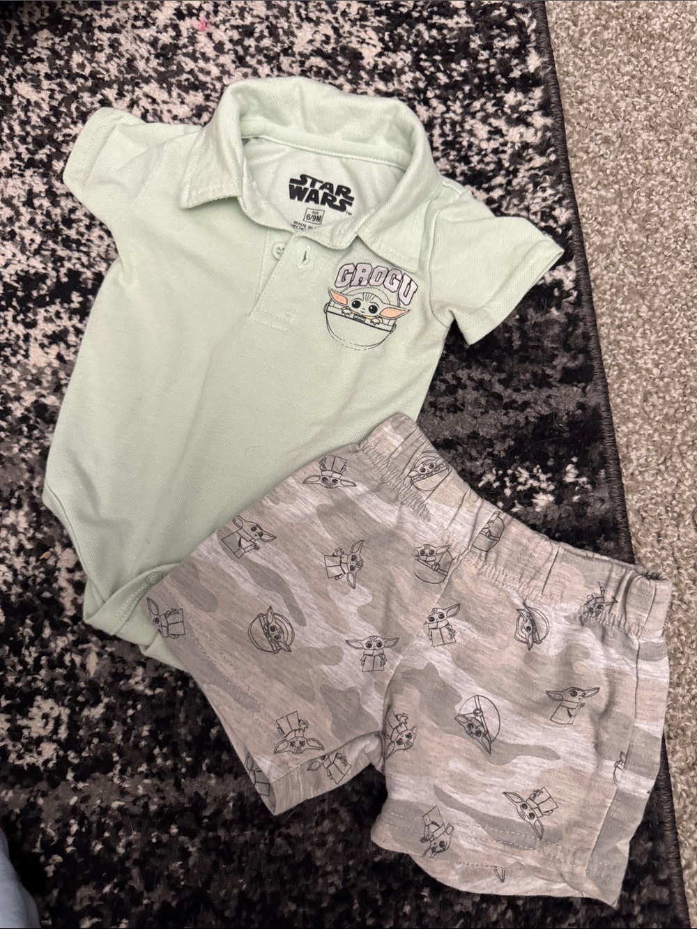 Star Wars Mint Polo Bodysuit with Gray Grogu Print Shorts